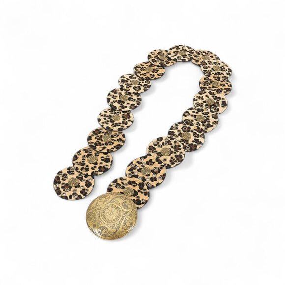 BNWT Leopard Print Hammered Studs Faux Leather Statement Western Belt Boho Belt - Picture 5 of 5